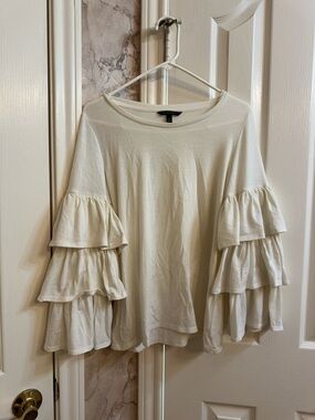 Banana Republic Cream Triple-Ruffle Long Sleeve Top